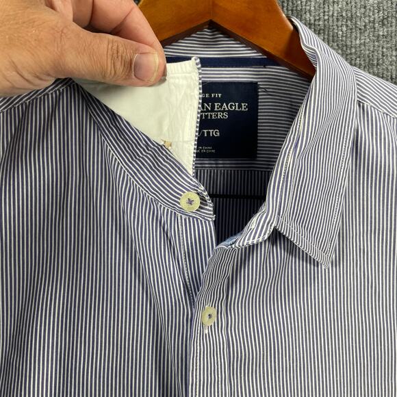 American Eagle Vintage Fit Button Up Shirt Men's XXL Blue/White Striped Preppy - Picture 4 of 10